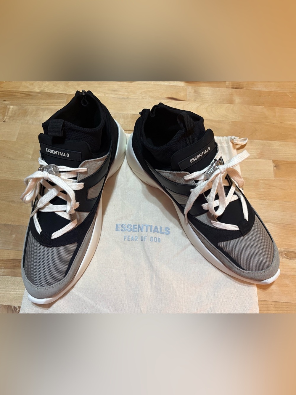 NEW - Fear of God Essentials Sock Runner Cream Black, Sz 43 (men’s 11)